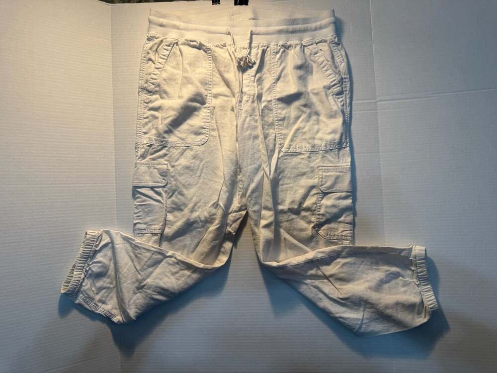 Gap Rib Jogger Cargo Linen Blend Size L Optic White